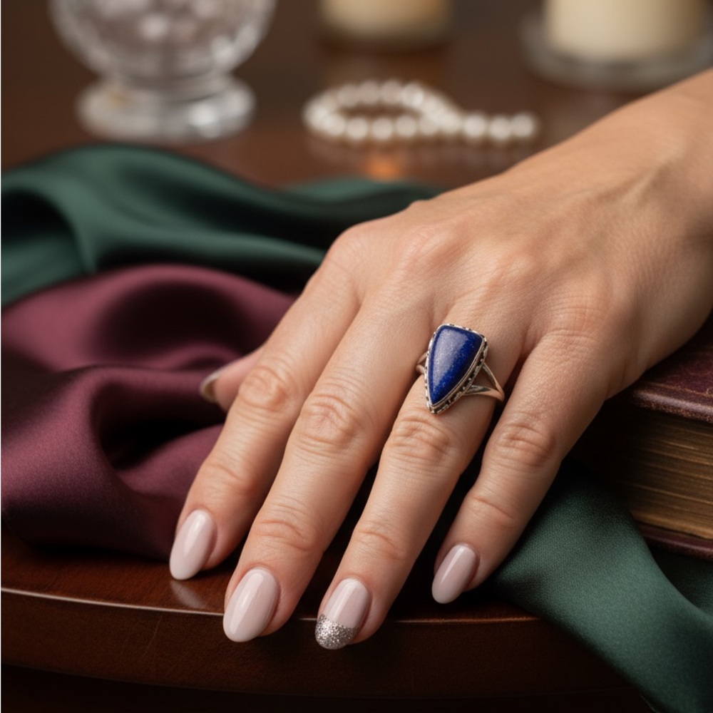 Elegant Blue lapis Stone Ring set in‎ Sterling silver